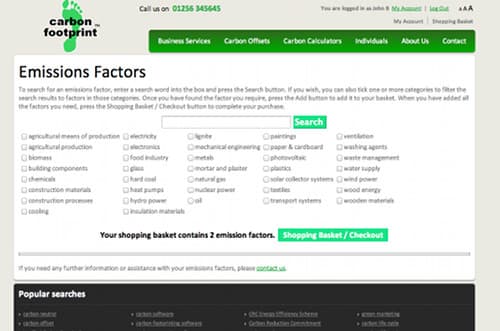 Carbon Footprint Ltd Life Cycle Inventory (LCI) emission factors database