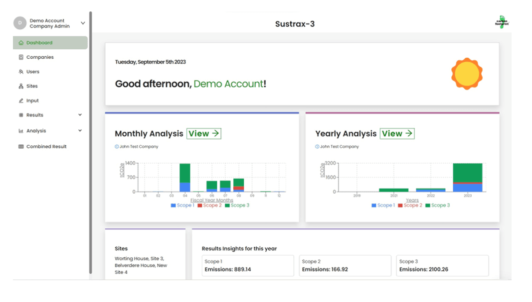 Sustrax carbon accounting dashboard for SECR
